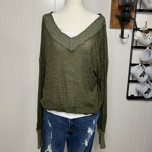 Free People Green vneck top